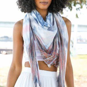 Bohemian Soft Square Tie Dye Scarf Wrap Blue